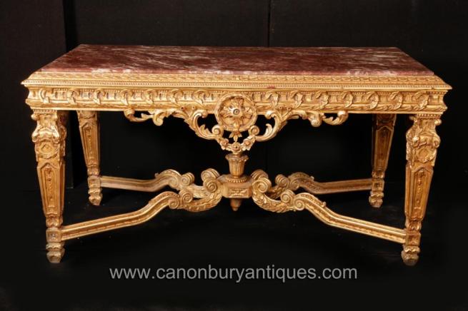 French Louis XVI Gilt Console Table Carved Base