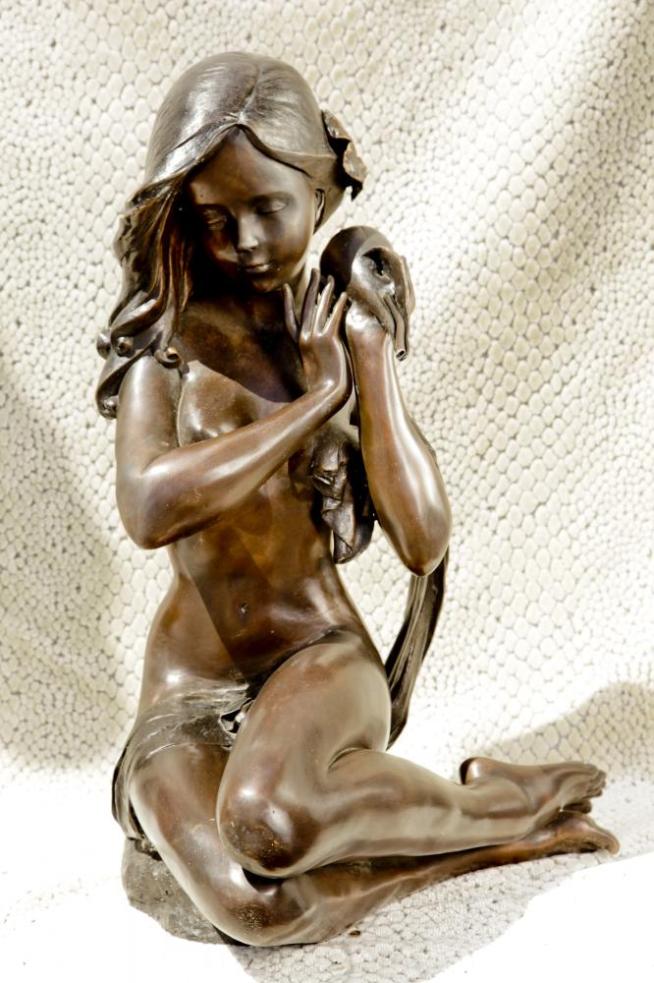 Large Bronze Mermaid Statue Siren Female Nude Conch Girl
