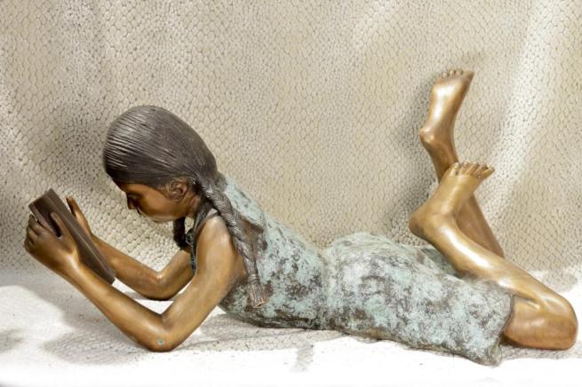 Lifesize Bronze Reading Girl Statue Garden Art Figurine
