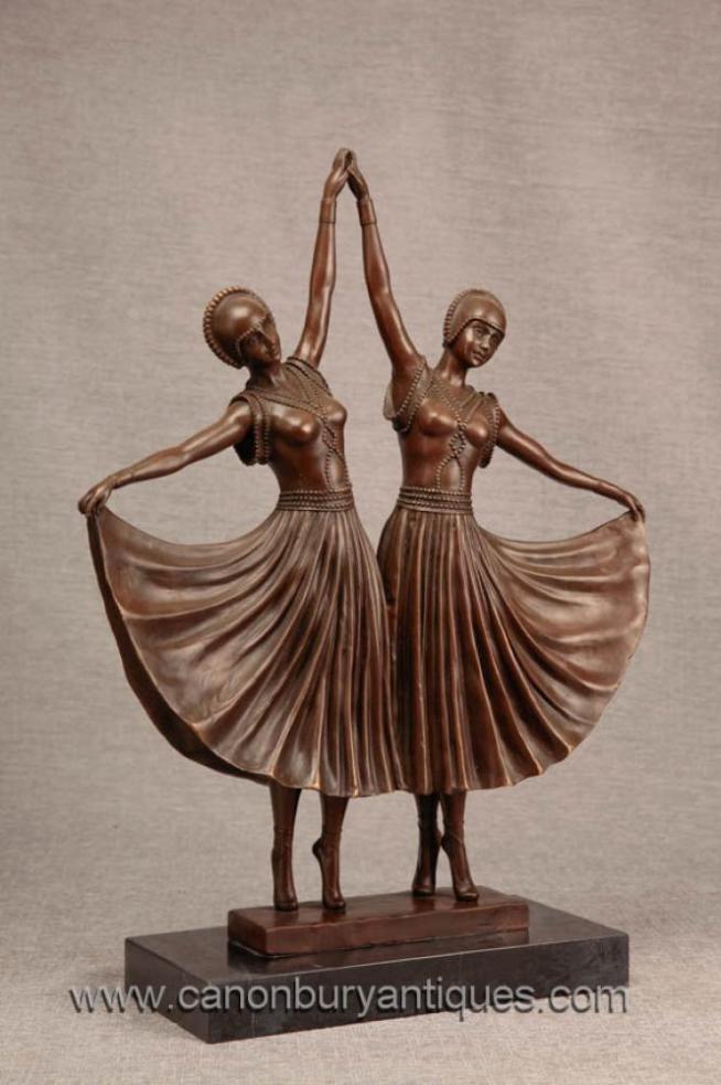 Pair Art Deco Twin Dancer Bronze Figurines by Chiparus