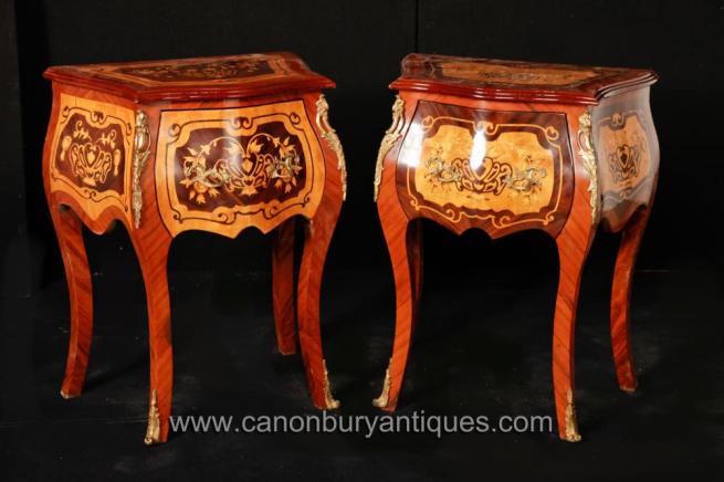 Pair French Empire Bombe Chest Drawers Commodes Nightstands
