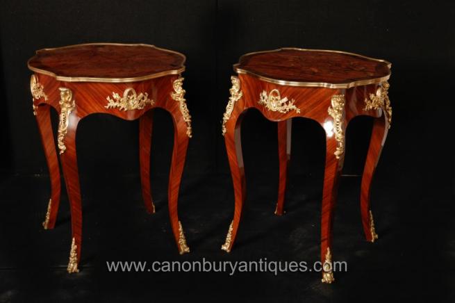  Pair French Empire Cocktail Side Tables Cabriole Legs