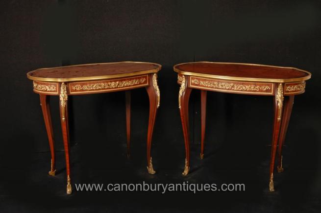  Pair French Empire Side Cocktail Tables Kingwood Ormolu