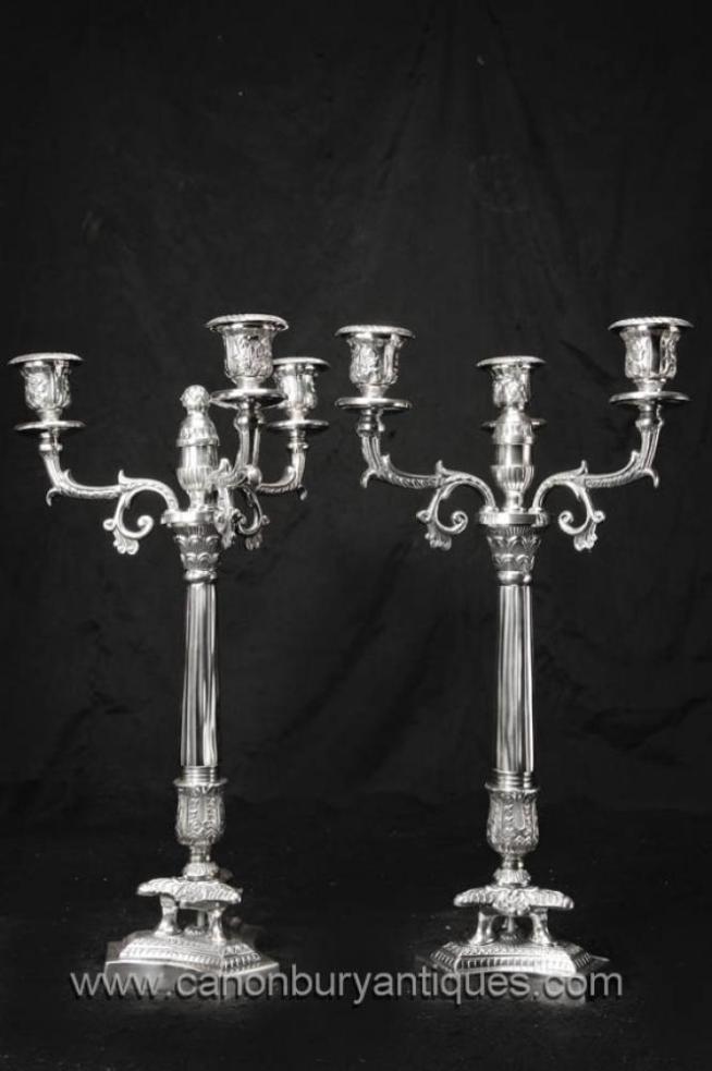 Pair Victorian Silver Plate Candelabras Corinthian Column Candles