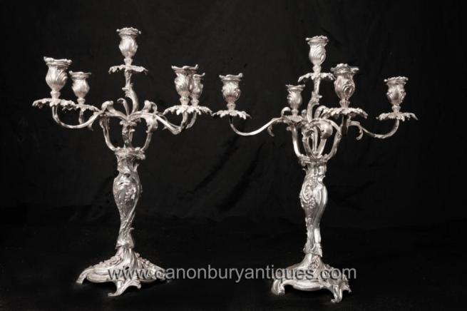 Pair Victorian Silver Plate Rococo Candelabras Candelabra