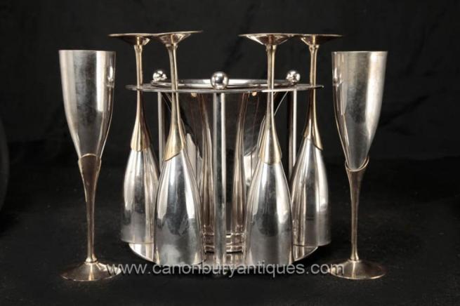 Sheffield Silver Plate Champagne Glass Ice Bucket Set Flutes Drinks