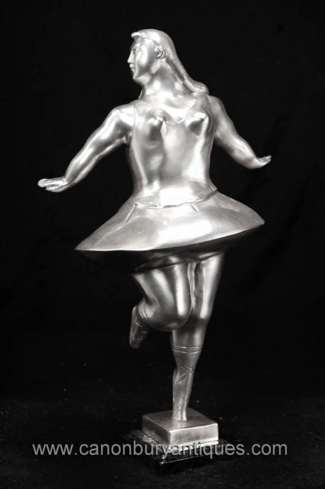 Silver Bronze Ballet Dancer Statue Figurine Botero