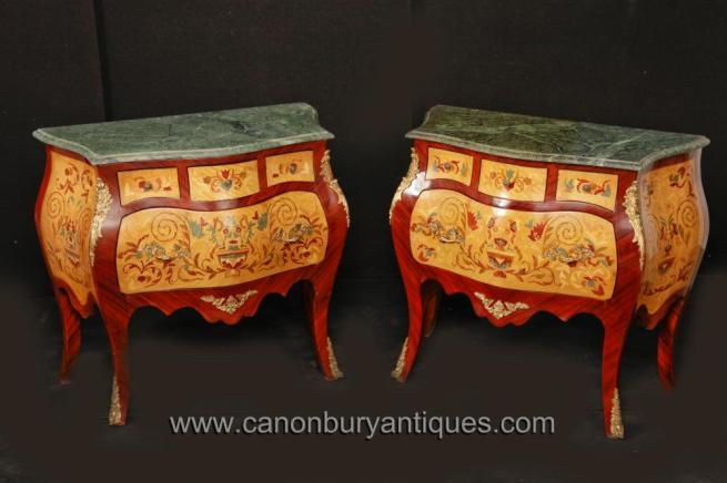 Pair Italian Rococo Bombe Commodes Chest Drawers