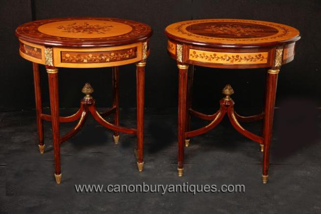 Pair Louis Philippe Side Cocktail Tables with Inlay