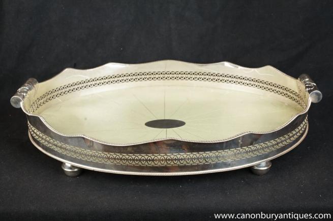 Victorian Silver Plate Butlers Tray Shagreen Serving Platter
