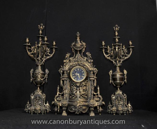 Antique French Empire Clock Garniture Set Candelabras Ormolu