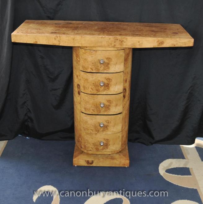 Art Deco Console Table Chest Drawers Blonde Walnut