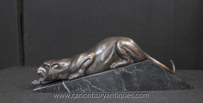 French Art Deco Bronze Panther Cat Puma Statue