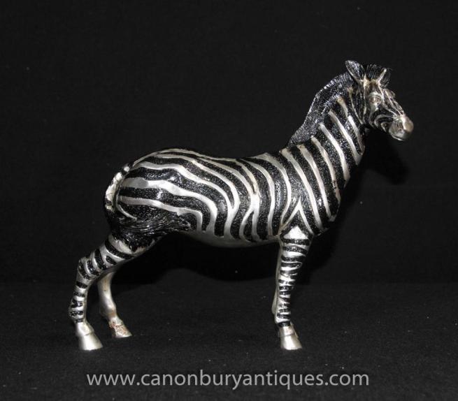 French Art Deco Silver Bronze Zebra Statue