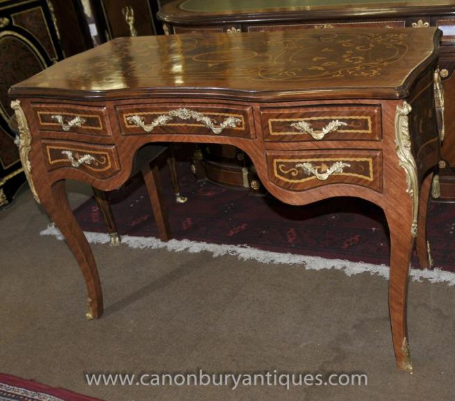 French Empire Desk Writing Table Bureau Plat with Marquetry Inlay