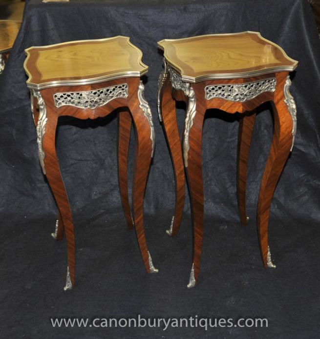Pair French Empire Pedestal Side Tables Stands Cabriole Legs