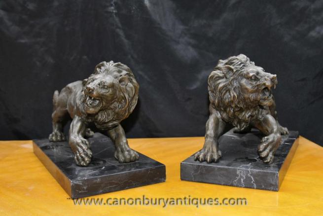 Pair Italian Bronze Lions Lion Gatekeeper Statue