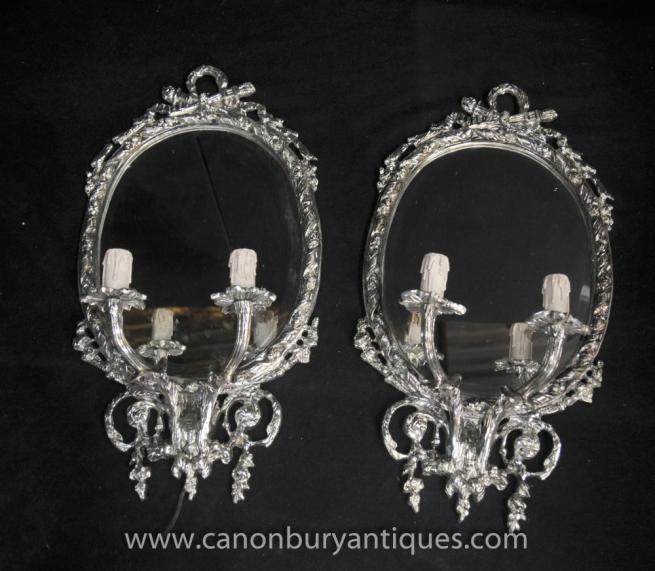 Pair Victorian Silver Plate Girandoles Candelabra Mirrors Mirror