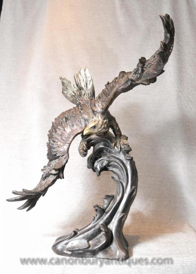 3 ft Bronze Eagle Statue Signed American Eagles Bird Prey