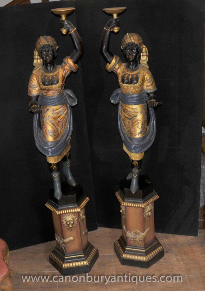 8 ft Italian Venetian Blackamoor Torcheres Moors Statue