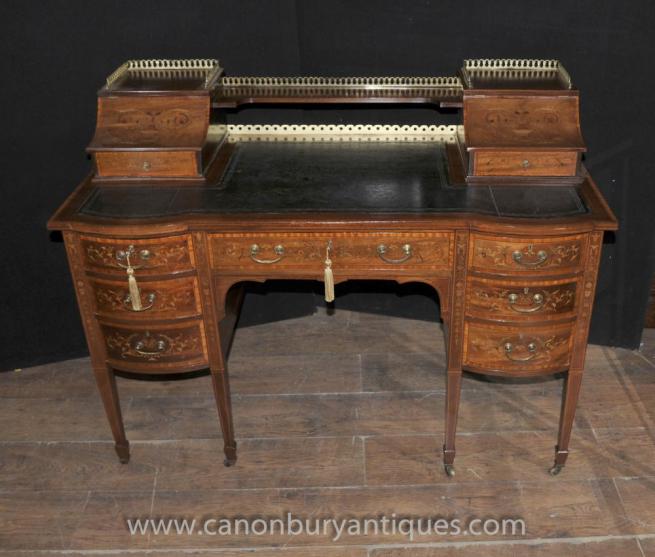 Antique Edwardian Desk Writing Table Inlay Bureau Du Dame