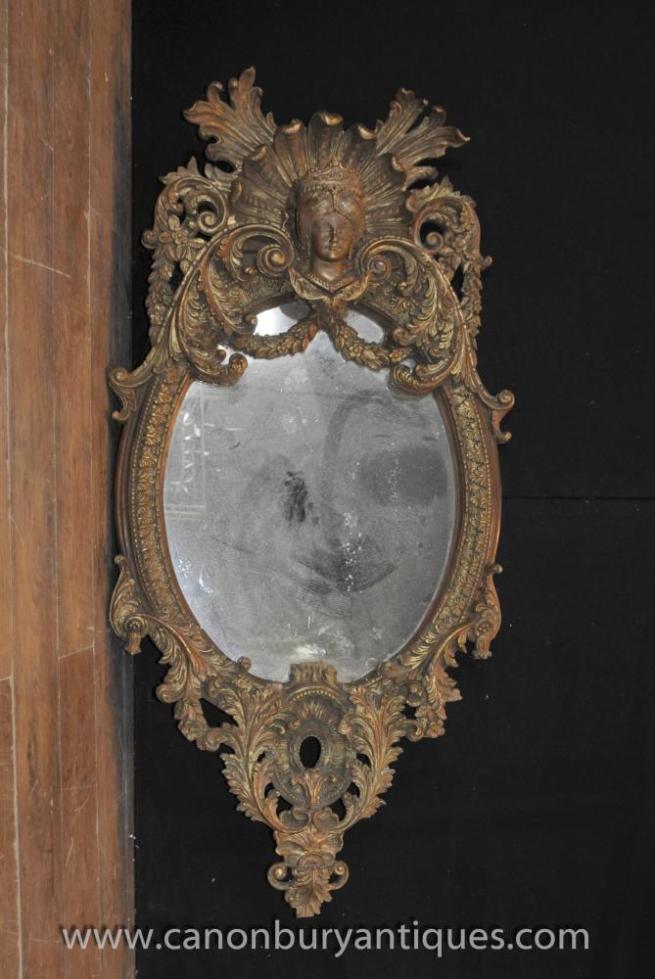 Antique French Louis XVI Gilt Mirror Oval Carved Mirrors