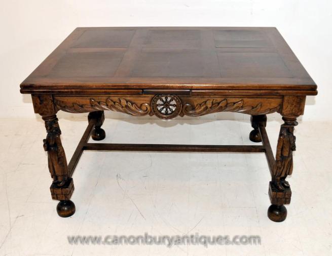 Antique French Provincial Extending Oak Dining Table Carved Legs Refectory Tables