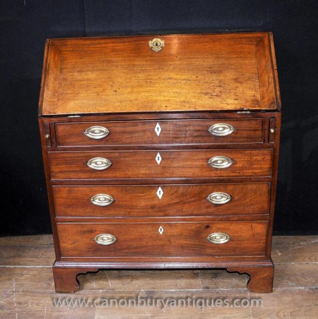 Antique Mahogany Georgian Bureau Desk Chest Drawers Furniture