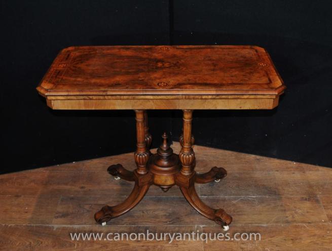 Antique Victorian Card Games Table Walnut Side End Sofa Tables