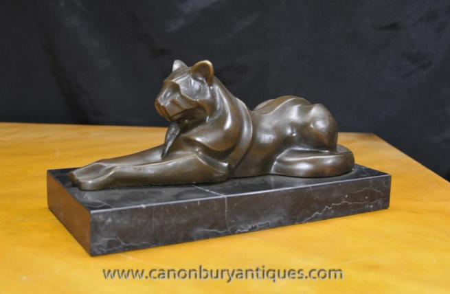 Art Deco Bronze Cat Panther Puma Statue by Milo Cubist Cheetah
