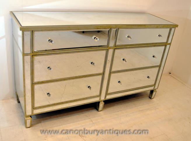 Art Deco Mirrored Double Chest Drawers Commode Furniture
