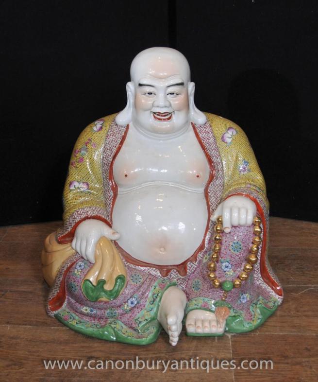 Chinese Famille Rose Porcelain Buddha Statue Happy Buddhas Buddhist