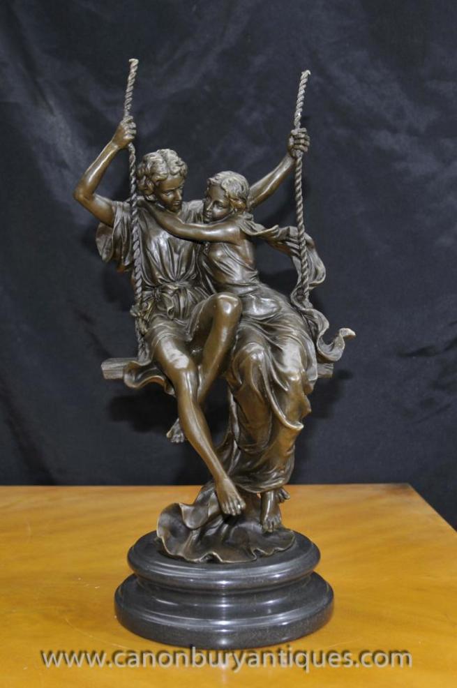 Classica Italian Bronze Lovers on Swing Signed Cegazo