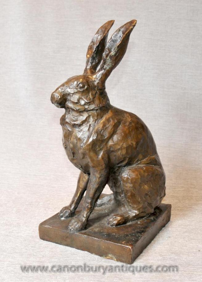English Bronze Rabbit Statue Bunny Rabbits Hare Countryside Casting