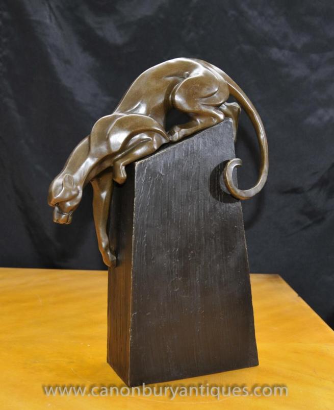 French Art Deco Bronze Cat Panther Cheetah on Plinth