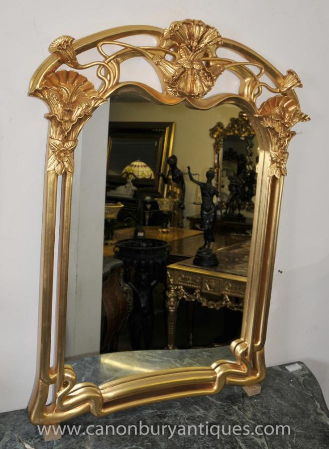 French Art Nouveau Gilt Pier Mirror Glass Mirrors