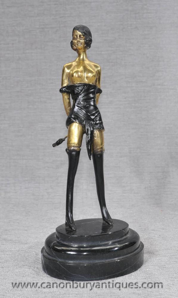 French Bronze Casting Erotic Dominatrix Figurine Whiplash