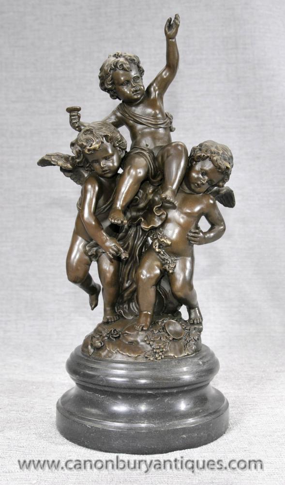 French Bronze Trio Cherubs Statue Classical Cherubim Putti