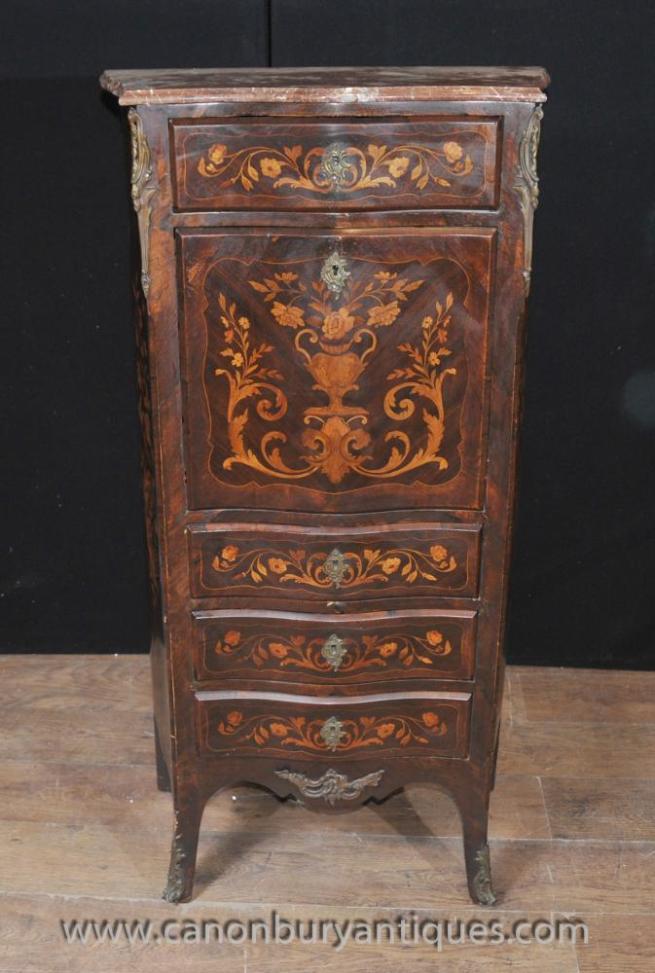 French Louis XVI Secretaire Chest Desk Marquetry Inlay Furniture