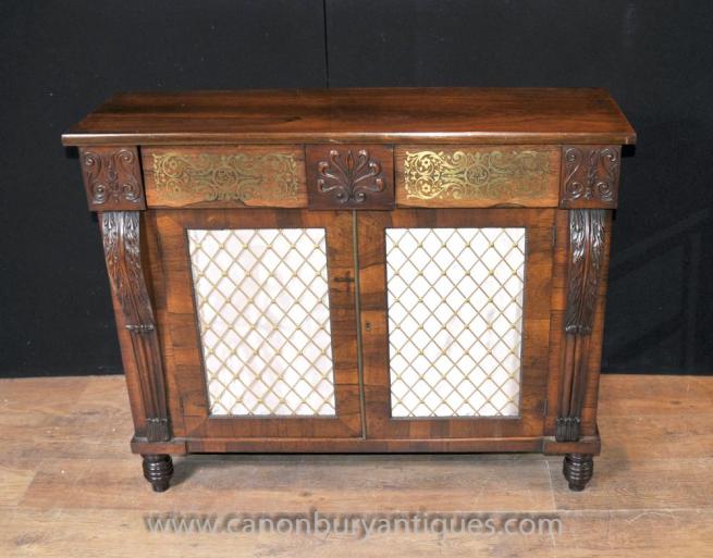 French Regency Chiffonier Sideboard Mahogany Buffet Brass Inlay