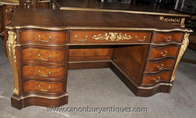 Large French Empire Desk Bureau Plat Furniture Walnut