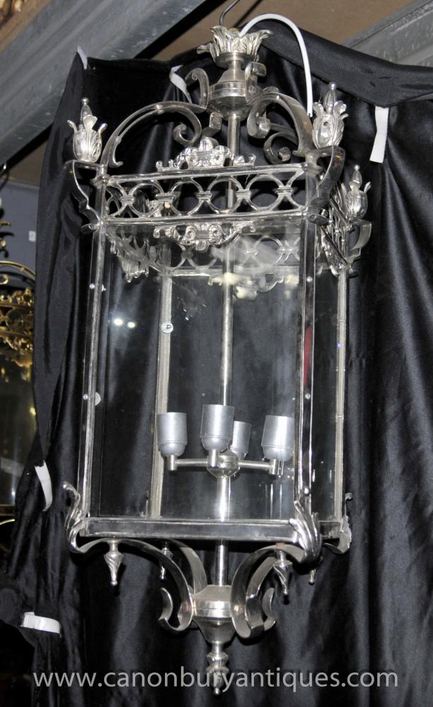 Large French Empire Silver Plate Lantern Light Lamp