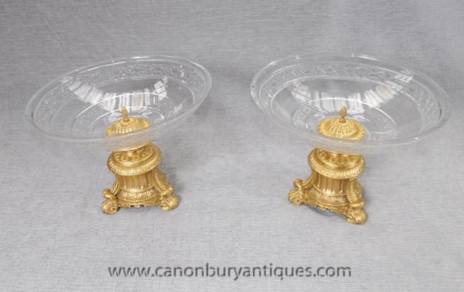 Pair Empire Cut Glass Dishes Comports Ormolu French Tureen