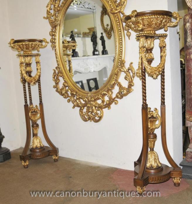 Pair French Louis XVI Gilt Planter Stands Jardinieres Pedestal Tables