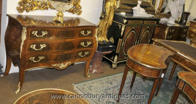 Pair French Regency Bombe Commodes Chest of Drawers