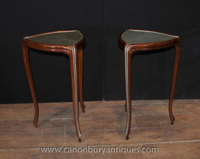 Pair French Regency Shagreen Side Pedestal Tables Furniture