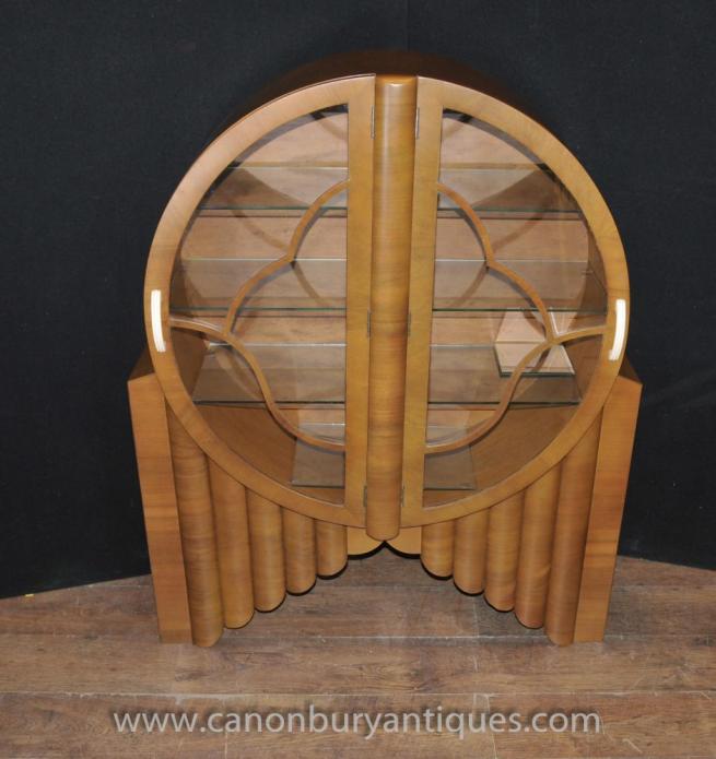 Period Art Deco Bookcase Walnut Furniture Glass Fronted Display Cabinet