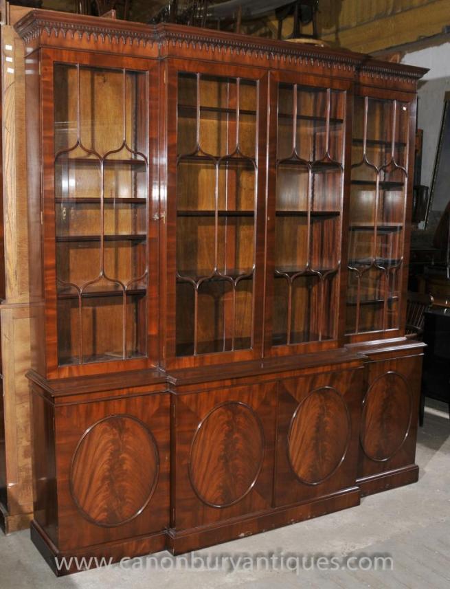 Regency Breakfront Bookcase in Flame Mahogany Bookcases Glass Display Arthur Brett