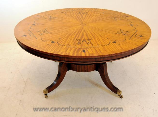 Regency Centre Dining Table in Satinwood Marquetry Inlay Tables