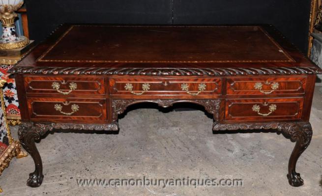 Antique Chippendale Mahogany Writing Desk Table Bureau 1920